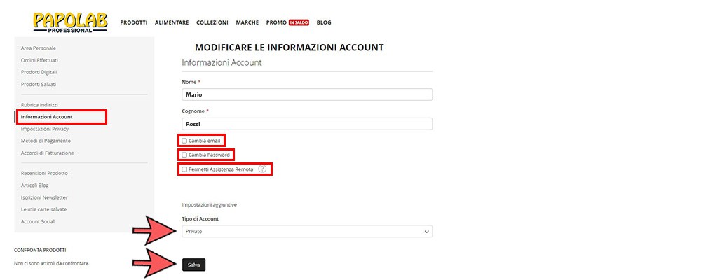 Informazioni account