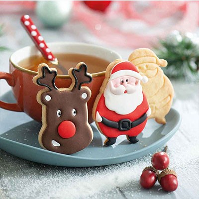 Biscotti natalizi Babbo Natale e renna con pasta di zucchero