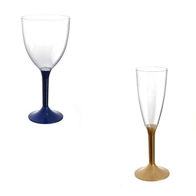 Calice da acqua con gambo blu e flute con gambo oro