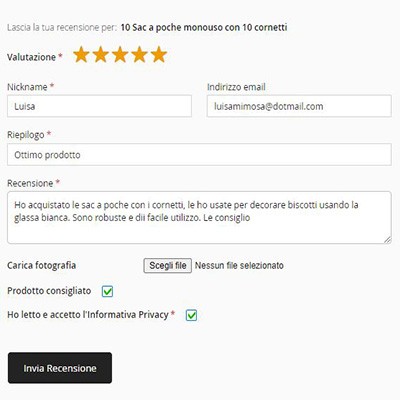 Pagina recensioni compilata