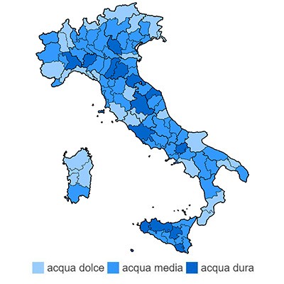 Mappa delle tipologie di acqua in Italia