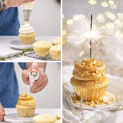cupcake con colorante metallizzato oro