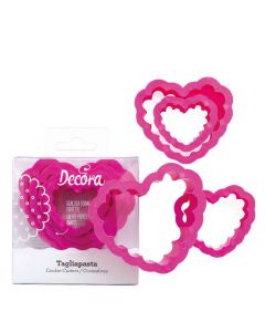 Set 4 Cutters Tagliapasta in plastica forma Cuore festonato Decora