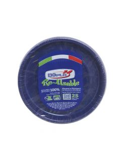 25 Piatti di plastica colorati lavabili riutilizzabili blu Ø22 cm DOpla