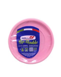 25 Piatti di plastica colorati lavabili riutilizzabili rosa Ø22 cm DOpla