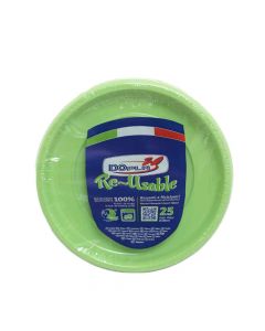 25 Piatti di plastica colorati lavabili riutilizzabili verde acido Ø22 cm DOpla