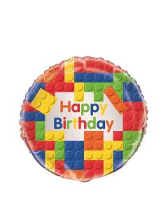 Palloncino Mylar Happy Birthday mattoncini colorati 18″ 45,7 cm