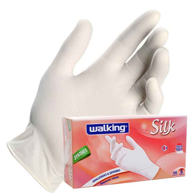 Guanti usa e getta bianchi in synthex Walking Silk