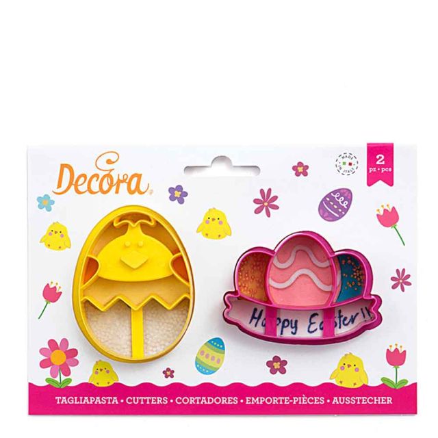 Set 2 Cutters Tagliapasta in plastica Pulcino e Uova con festone