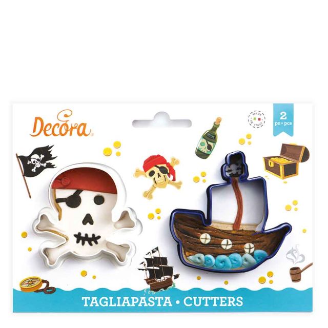 Set 2 Cutters Tagliapasta in plastica Teschio e Nave Pirati Decora