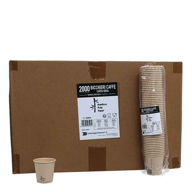 2000 Bicchieri da caffè in cartoncino Bamboo nocciola 75ml riciclabili