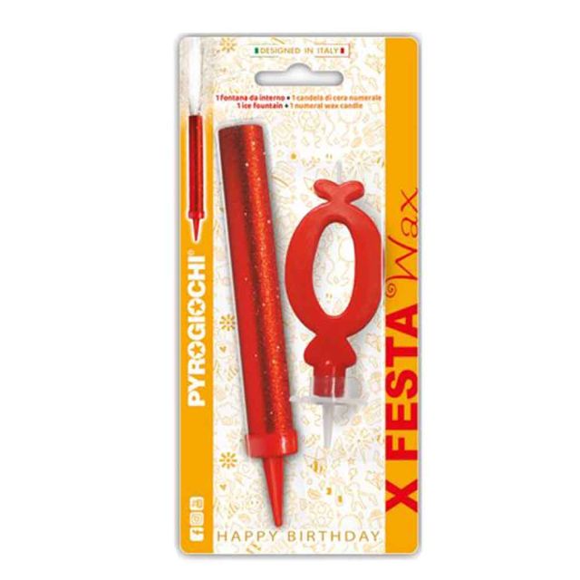 Fontana pirotecnica per torte Pyrogiochi con candela in cera numero 0 rosso