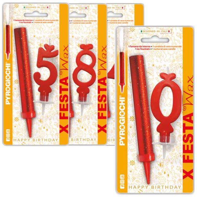Fontana pirotecnica per torte Pyrogiochi con candela in cera rossa a numero