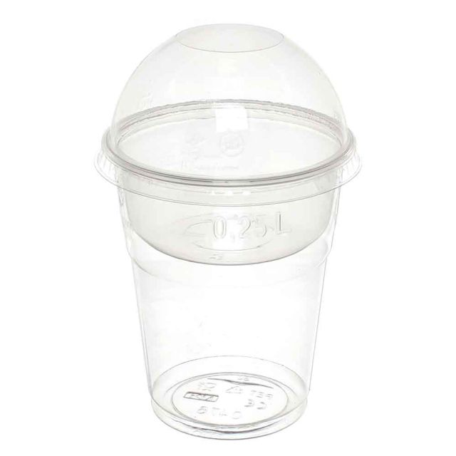 100 Bicchieri Kristal PET 350cc con coperchio a cupola e inserto