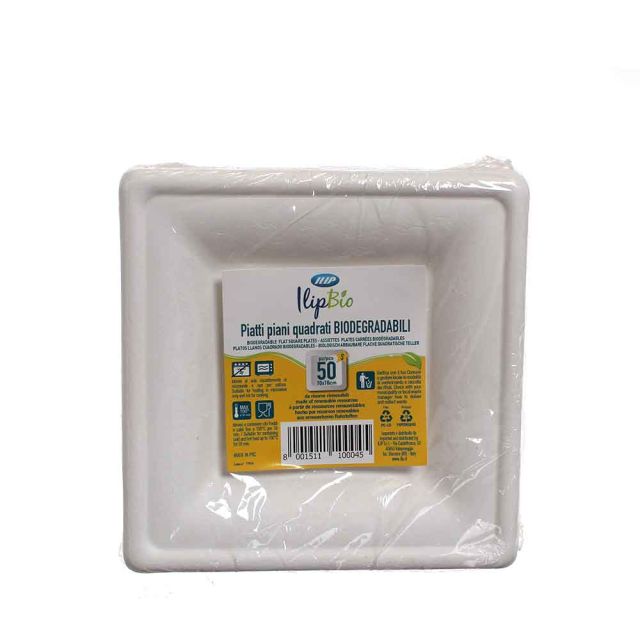 Piatti piccoli quadrati in polpa di cellulosa Ilip BIO 16x16 cm