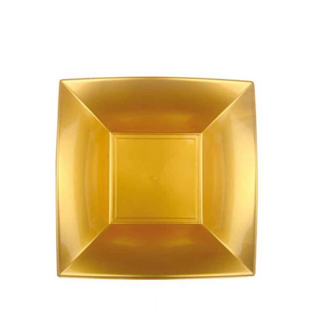 12 Piatti quadrati fondi lavabili per microonde oro 18x18 cm