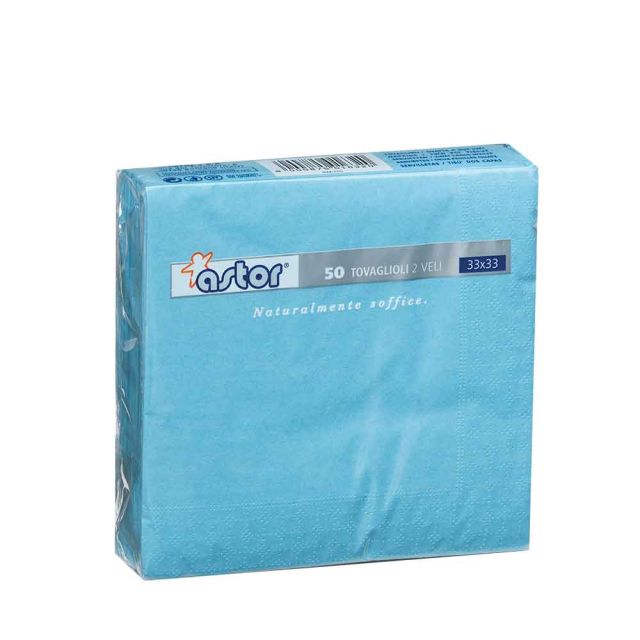 50 Tovaglioli di carta ovatta colorati 2 veli 33x33 Astor azzurro