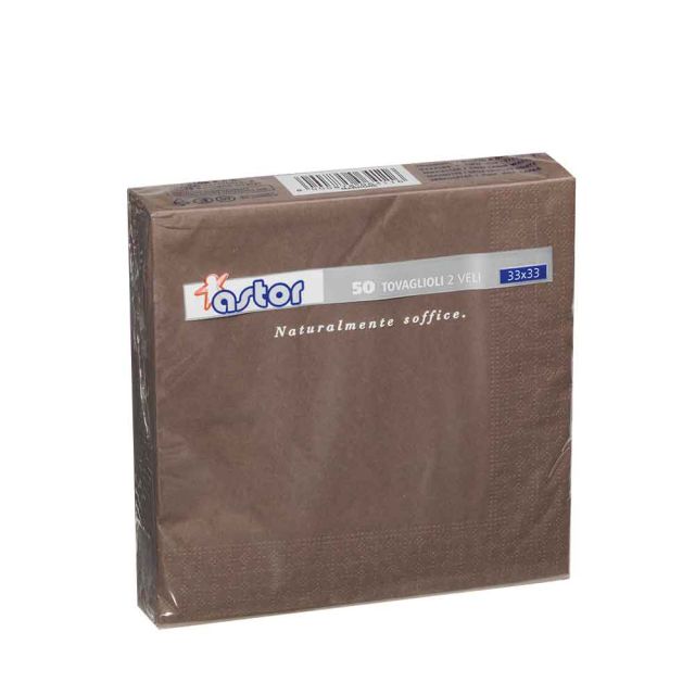 50 Tovaglioli di carta ovatta colorati 2 veli 33x33 Astor marrone