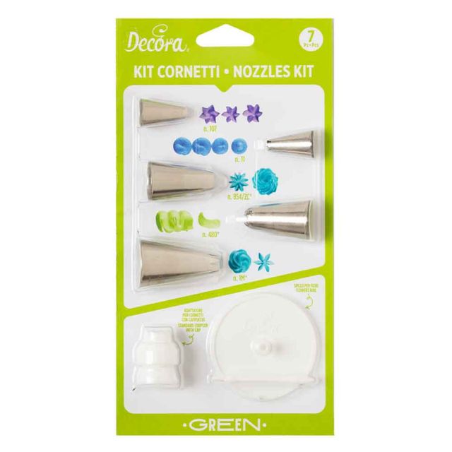 Set 7 pezzi Beccucci cornetti per fiori in acciaio inox con adattatore e supporto