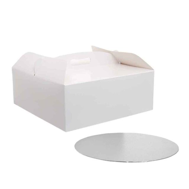 Scatola per torta quadrata con manico bianca 33,5 x 33,5 x h 12 cm sottotorta Ø 33 cm