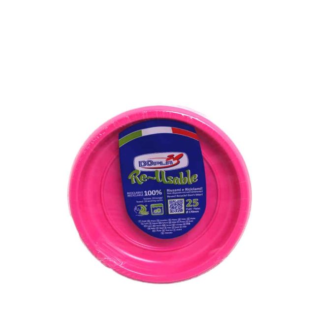 25 Piattini di plastica riutilizzabili e lavabili fucsia Ø17 cm DOpla