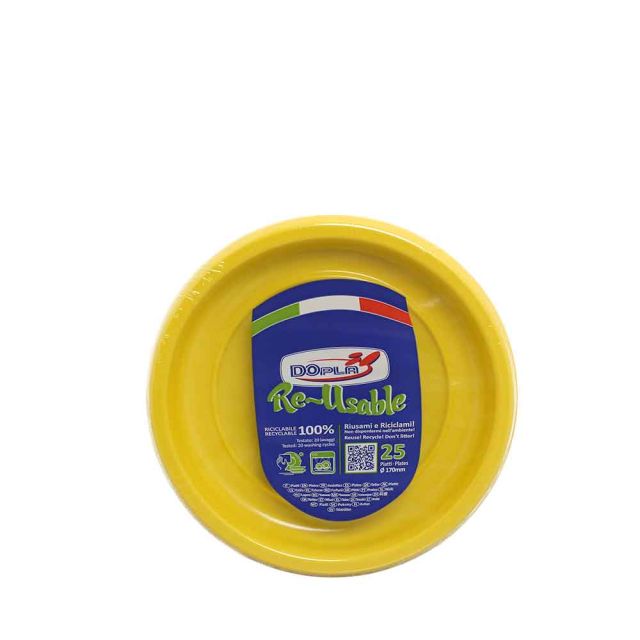 25 Piattini di plastica riutilizzabili e lavabili gialli Ø17 cm DOpla