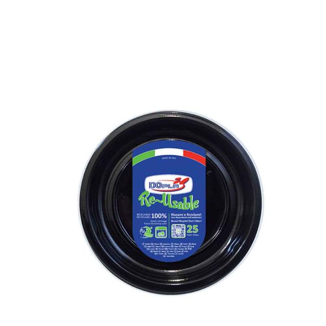 25 Piattini di plastica riutilizzabili e lavabili neri Ø17 cm DOpla