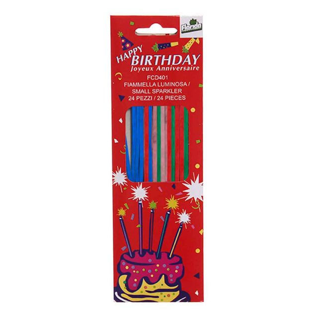 Candeline compleanno lunghe e sottili Fiammella multicolore - confezione
