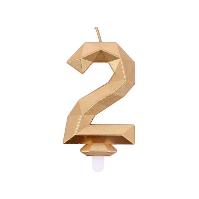 Candelina compleanno numeri 2 due in cera Diamond Gold oro h 7,5 cm