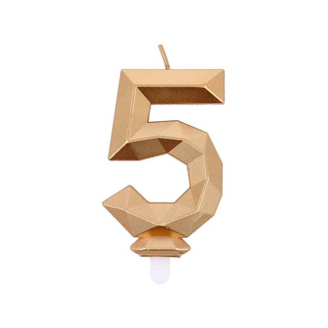 Candelina compleanno numero 5 cinque in cera Diamond Gold oro h 7,5 cm