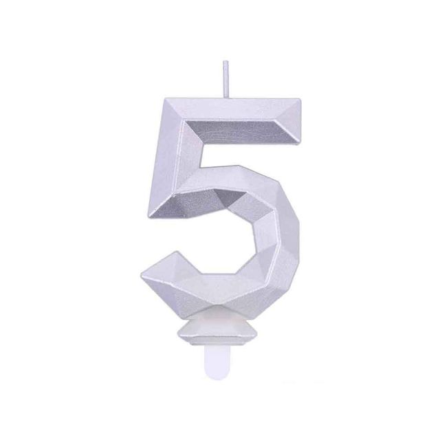 Candelina compleanno numero 5 cinque in cera Diamond Silver Argento h 7,5 cm