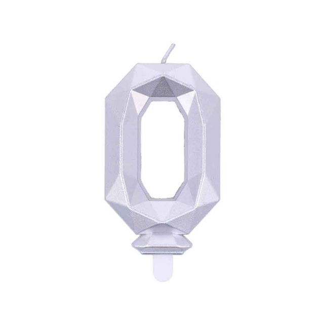 Candelina compleanno numero 0 zero in cera Diamond Silver Argento h 7,5 cm 