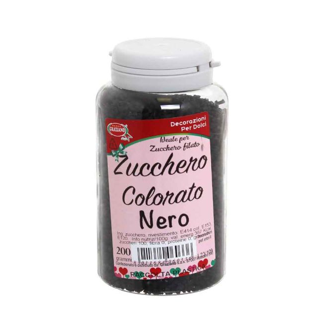 Cristalli di zucchero colorato nero per decorazioni e zucchero filato 200 g