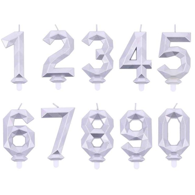 Candelina compleanno numero 9 nove in cera Diamond Silver Argento h 7,5 cm