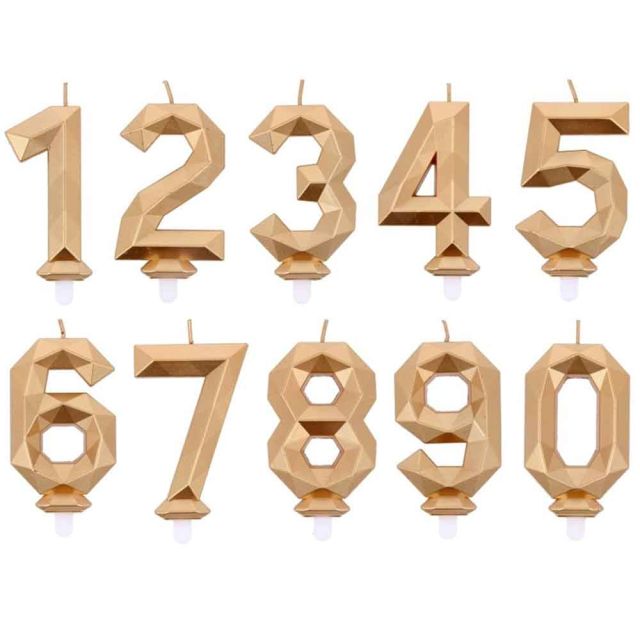 Candelina compleanno numero 9 nove in cera Diamond Gold oro h 7,5 cm