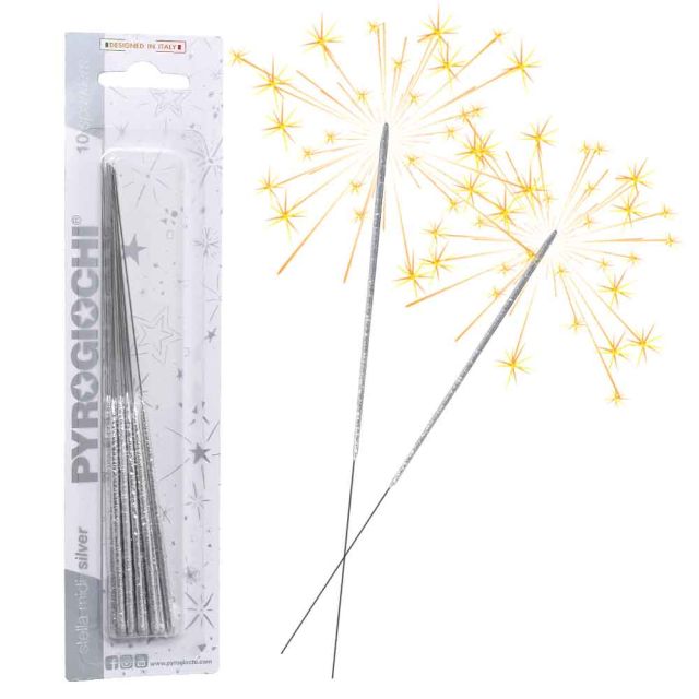 10 stelline scintillanti capodanno Midi colorate argento 17 cm