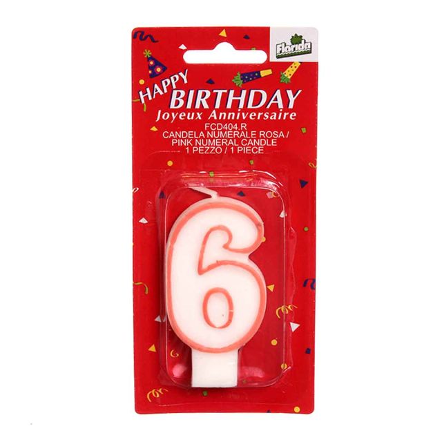 Candeline numero 6 rosa- confezione