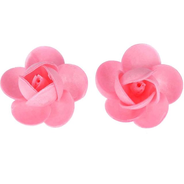 Rose di cialda fiori grandi di ostia rosa per decorazione 2 pz.