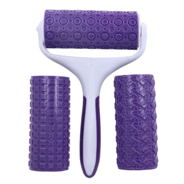 Set 3 rulli decorativi intercambiabili con 1 manico fantasie geometriche