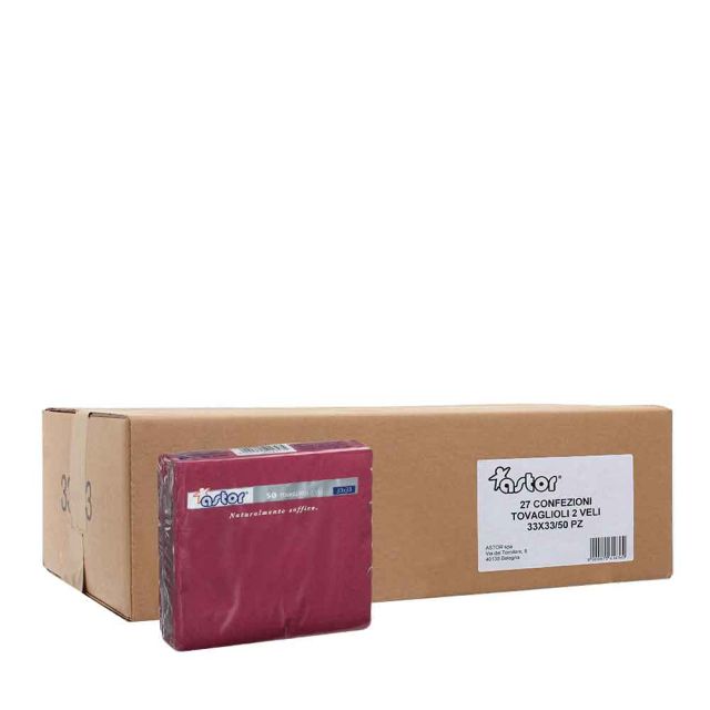Cartone 1350 Tovaglioli di carta colorati bordeaux 2 veli 33x33 cm Astor