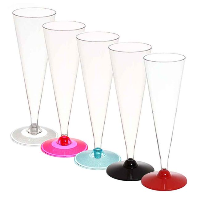 120 Flute in plastica monouso conici con base colorata o trasparente
