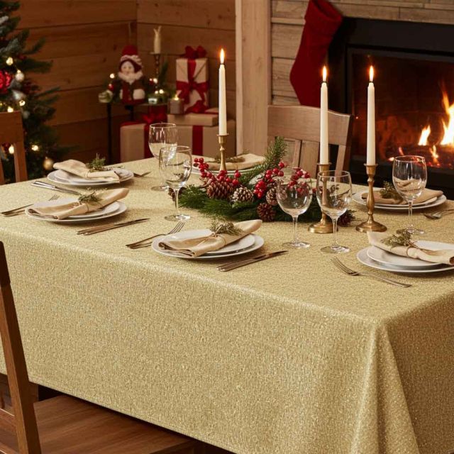 Set Tavola Natalizio Tovaglia 100x200 e 12 Tovaglioli 40x40 oro