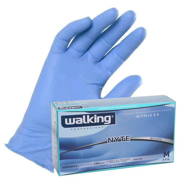 Guanti monouso in nitrile azzurro Walking Nyte