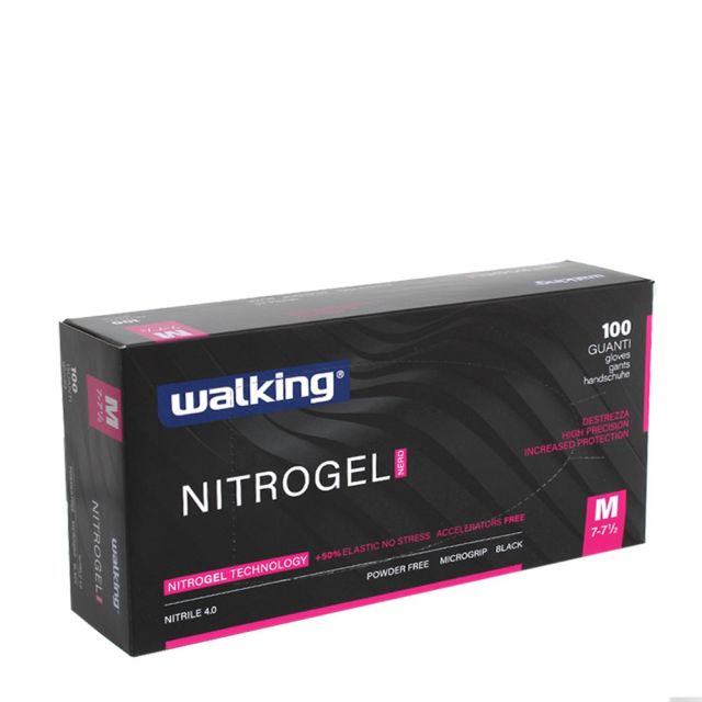 100 Guanti monouso in nitrile Walking Nitrogel nero taglia M 7-7,5