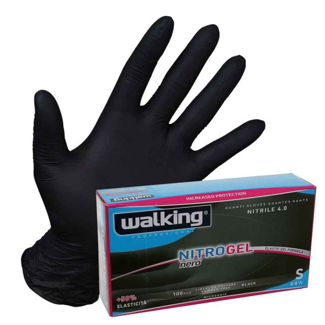 100 Guanti monouso in nitrile Walking Nitrogel nero