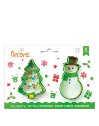 Set 2 Cutters Tagliapasta in plastica albero di Natale e pupazzo di neve Decora