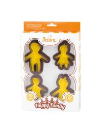 Set 4 Cutters tagliapasta in plastica Happy Family con 4 imprimi decori Decora