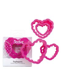 Set 4 Cutters Tagliapasta in plastica forma Cuore festonato Decora