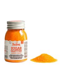Cristalli di zucchero colorato glitterato arancio per decorazioni 100 g Decora
