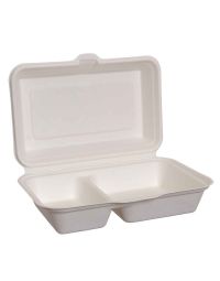 25 Box con coperchio per asporto 2 scomparti in polpa compostabili 15,5x23xh7cm